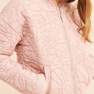 Anthropologie Pink Quilted Jacket Relaxed Fit Size Small